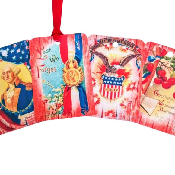 16 Pc Set Large Vintage Style Red Barnboard Independence Day Patriotic Tags - Picture 5 of 7